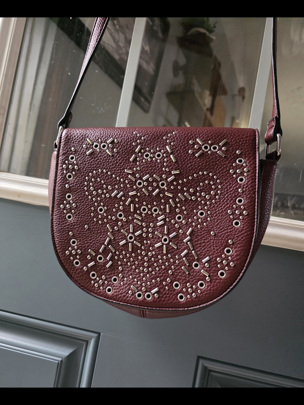 Charming Charlie Wine Red Studded Crossbody Bag